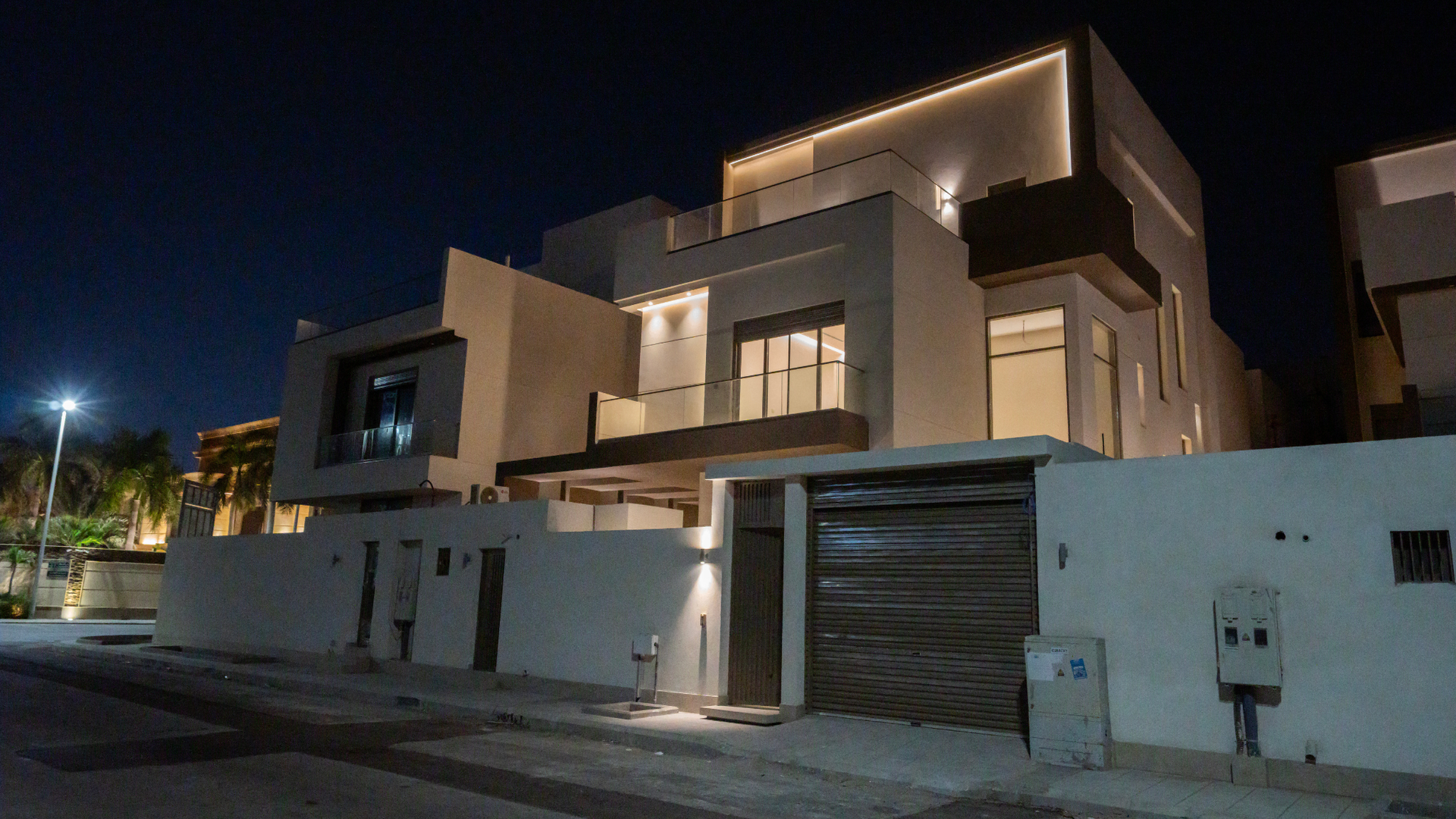 Façade at night — Villa for Rent, Al Murjan