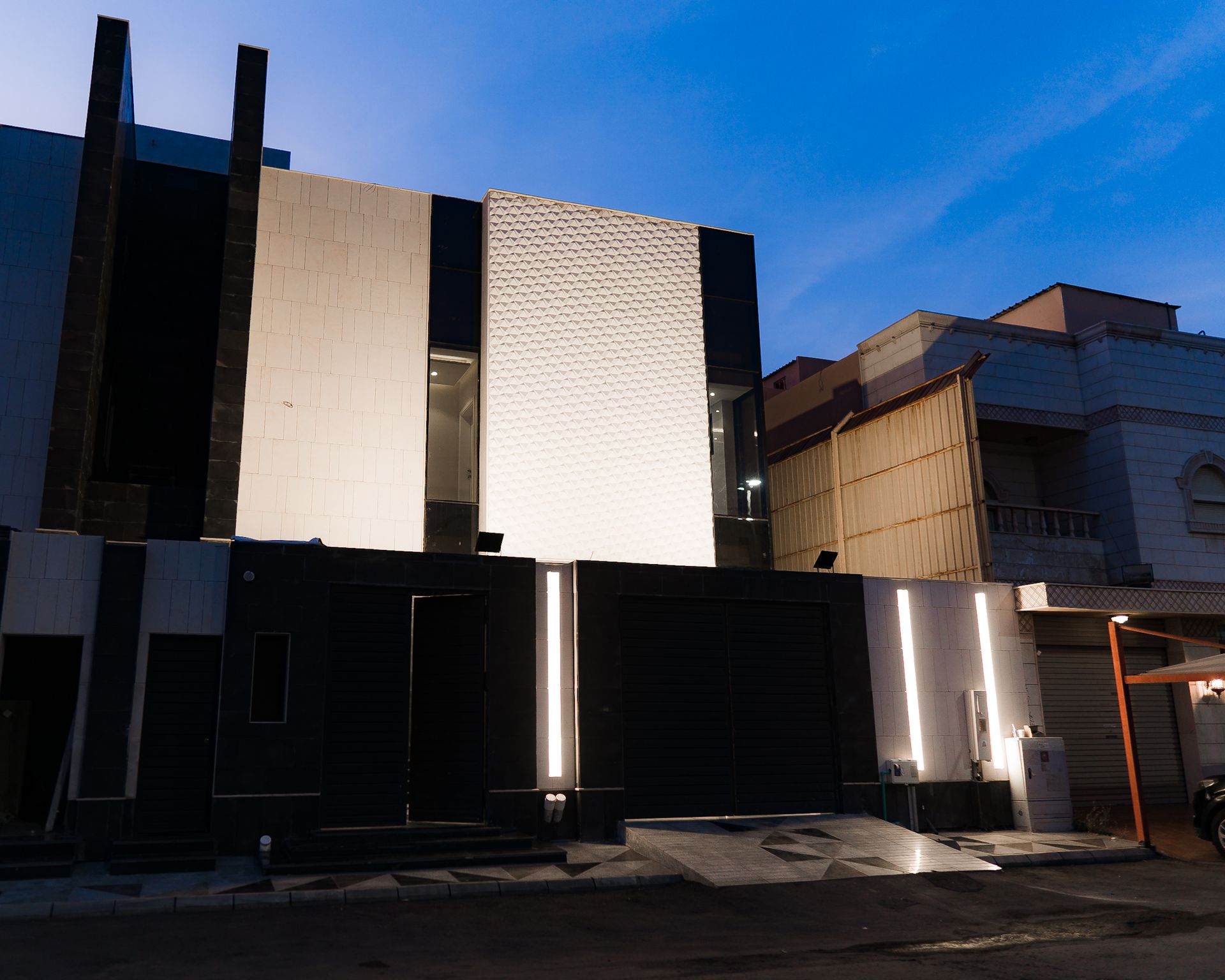 Façade at night — Modern Villa, South Obhur