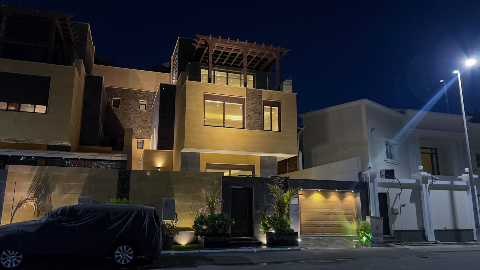 Façade at night — Modern Villa, Al Zahra
