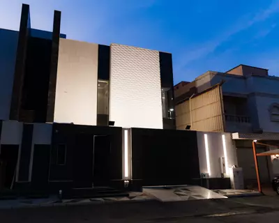 Façade at night — Modern Villa, South Obhur